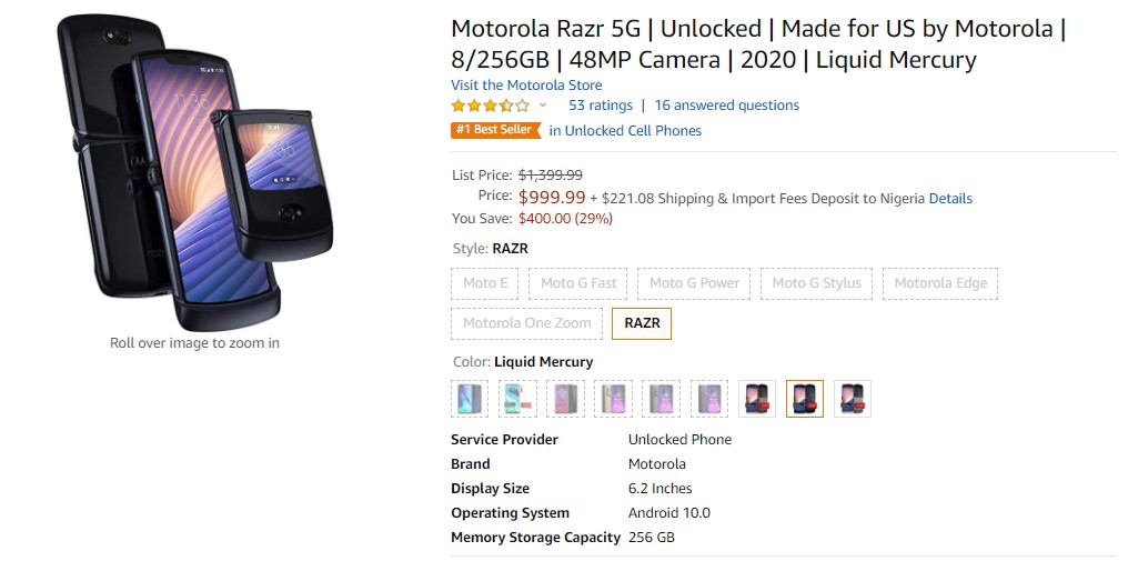 Amazon снижает цены Razr 5G
