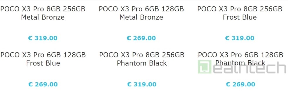 Precio minorista de POCO X3 Pro