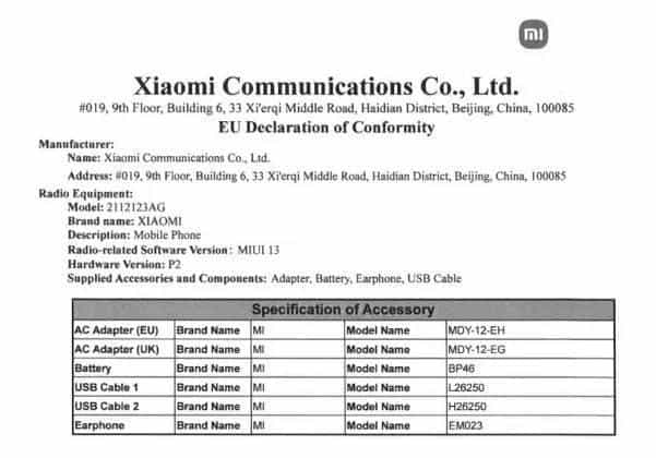 Xiaomi 12X Global Variant ES atbilstības sertifikāts_1