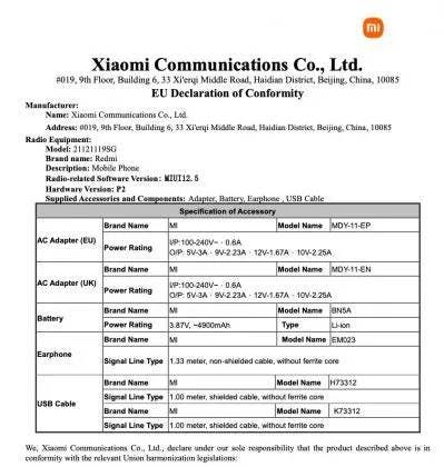 Xiaomi 12X Global Variant EU Compliance ċertifikata_2