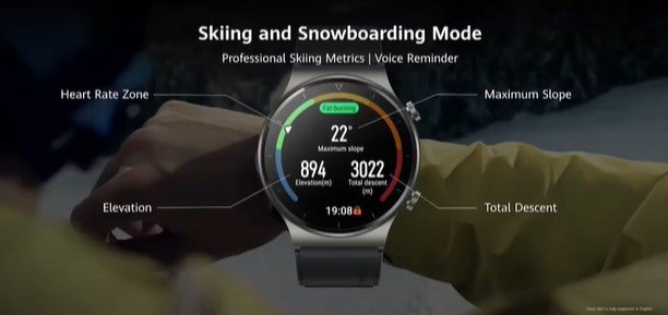 โหมดเล่นสกีและสโนว์บอร์ดของ Huawei Watch GT 2 Pro