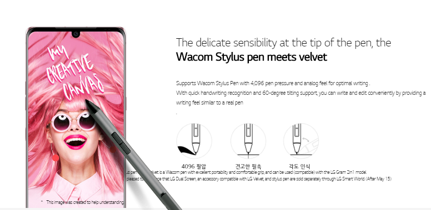 LG Velvet Wacom olovka