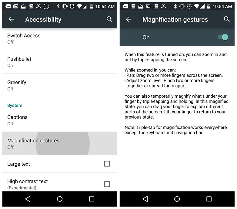Lollipop accessibility settings magnification gestures
