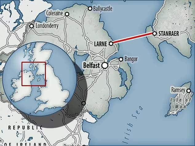 geplante Brücke oder Tunnel zwischen Portpatrick in Schottland und Larne in der Grafschaft Antrim