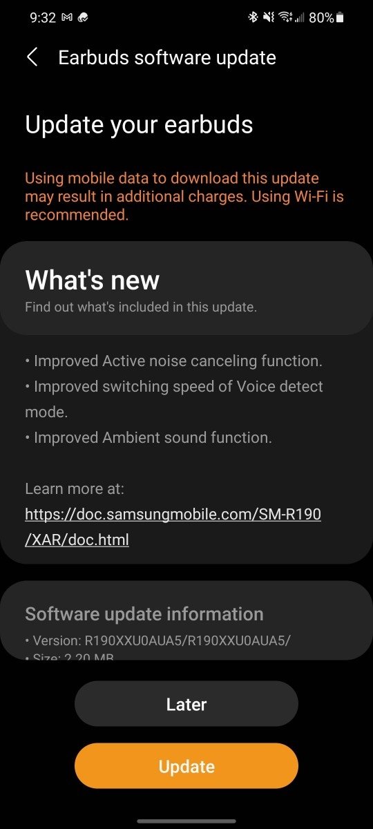 Samsung Galaxy Buds Pro-oppdatering