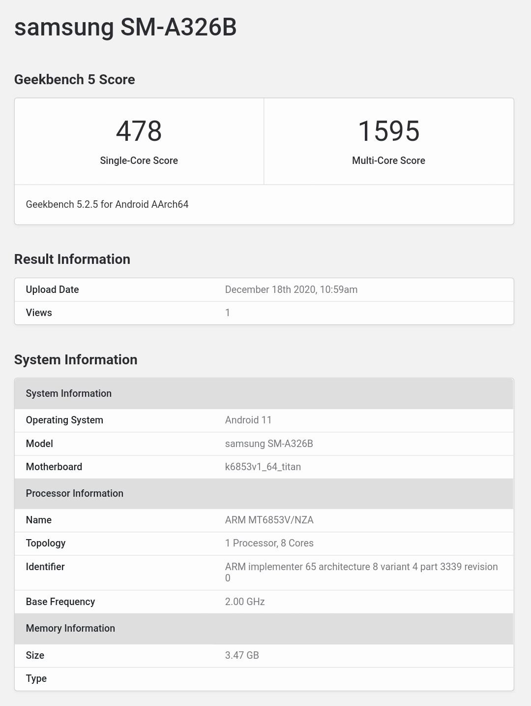 Samsung Galaxy A32 5G mat Dimensity 720 an Android 11 OS erschéngen op Geekbench