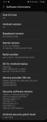 Galaxy M31 April 2020 Security Patch Build Number