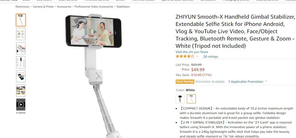 Распродажа: 2-осевой стабилизатор для смартфона Zhiyun со скидкой 40% за $34,99