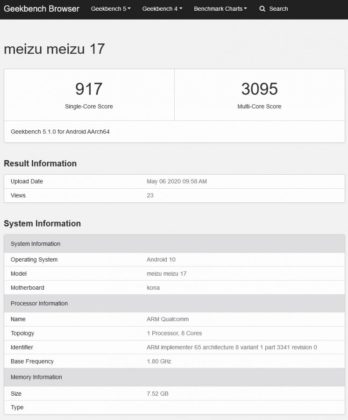 Meizu 17 Geekbench