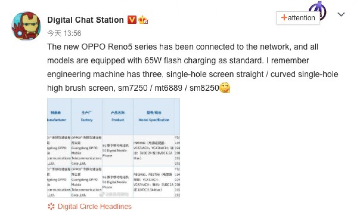 OPPO Reno5系列泄漏