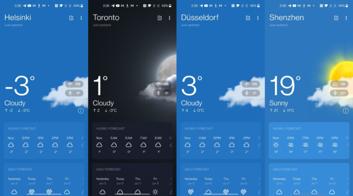 OnePlus OxygenOS 11 időjárási alkalmazás