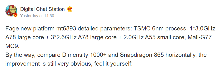 MT6893 specs leak