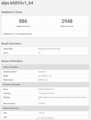 MT6893 Geekbench