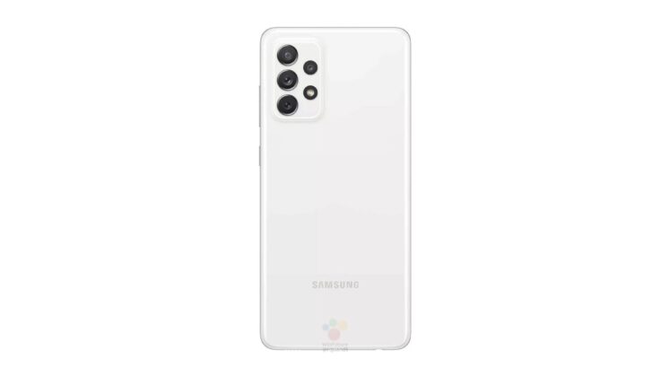 Samsung Galaxy A72 4G Сафед Render ихроҷ