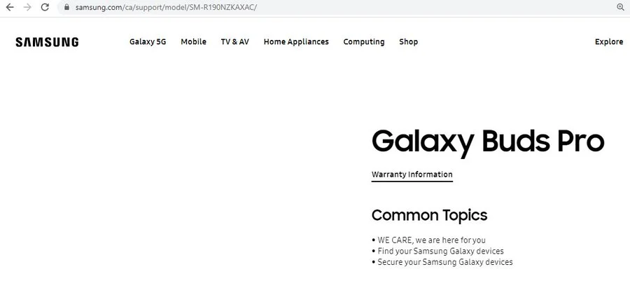 Samsung Galaxy Buds Pro Oju opo wẹẹbu jo