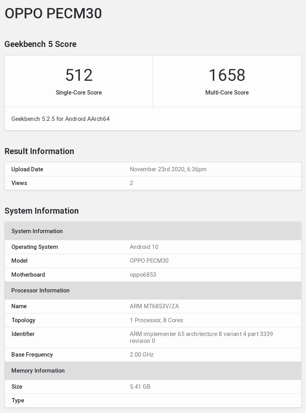 OPPO PECM30 Geekbench