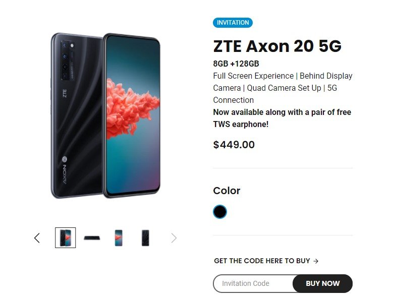 صفحة شراء ZTE Axon 20 5G